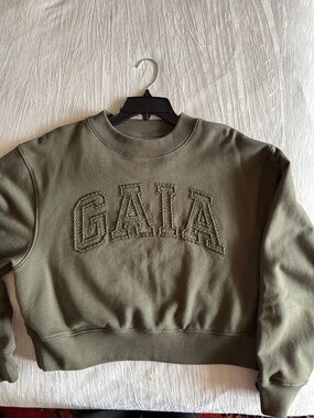 cult gaia Olive Green Crewneck Sweatshirt with Raised Logo